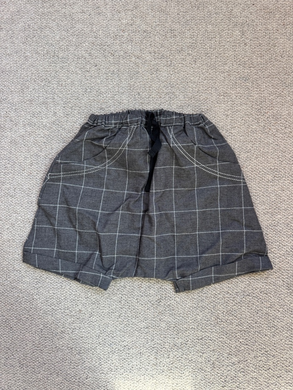 Kids Gray Windowpane Shorts with Drawstring
